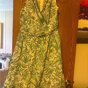 Dressbarn Green and White Halter Midi Sundress